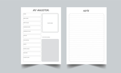 Editable Daily Genealogy Planner KDP Interior Printable Template Design.