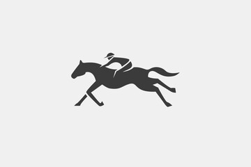 Illustration vector graphic of race horse , horse rider silhouette, fast run. Good for logo - obrazy, fototapety, plakaty