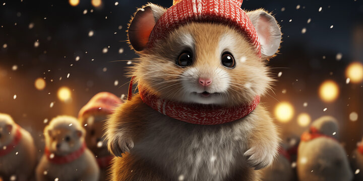 S&uuml;&szlig;er Hamster mit Kerzen im Lichter Bokeh im Querformat f&uuml;r Banner, ai generativ