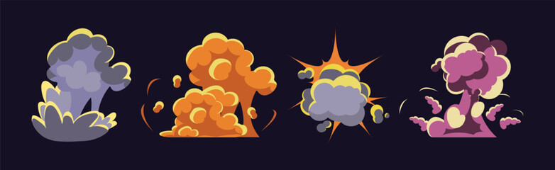 Comic Colorful Explosion or Burst and Boom Effect Vector Set