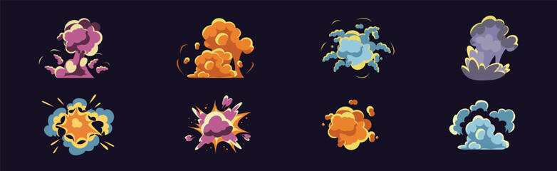 Comic Colorful Explosion or Burst and Boom Effect Vector Set