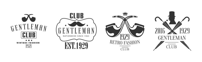 Vintage Gentleman Club Emblems and Black Label Vector Set