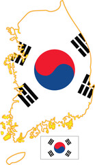 South Korea Map and Flag