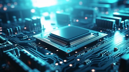 automated circuit board assembly line with advanced microchip. high-tech electronics manufacturing in a modern facility. industrial production of electronic devices