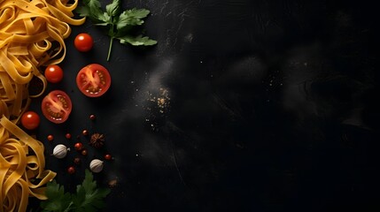 background of cooking tagliatelle pasta and ingredient.