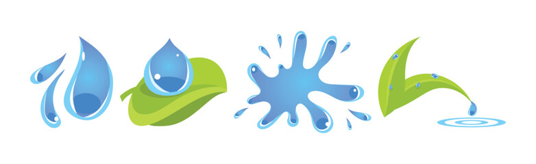 Green Leaf and Water Drop Ecological Icon Vector Set