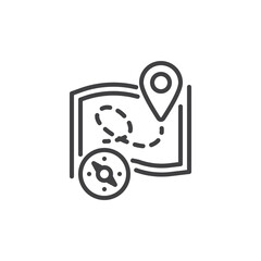 Map with location pin and compass line icon