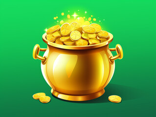 Shimmering pot of gold, a symbol of wealth and luck.