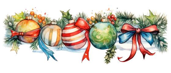 Watercolor flowers illustrations Christmas decorations clip art
