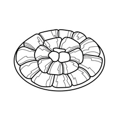 Icon of sliced ​​pork belly arranged on a plate. Vector illustration for design