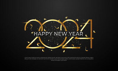 new year celebration 2024 with style number in golden color with shiny light on a dark decoration greeting card or banner background [Converted]