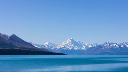 The mountain landscape view of blue sky background over Aoraki mount cook national park,New zealand - obrazy, fototapety, plakaty