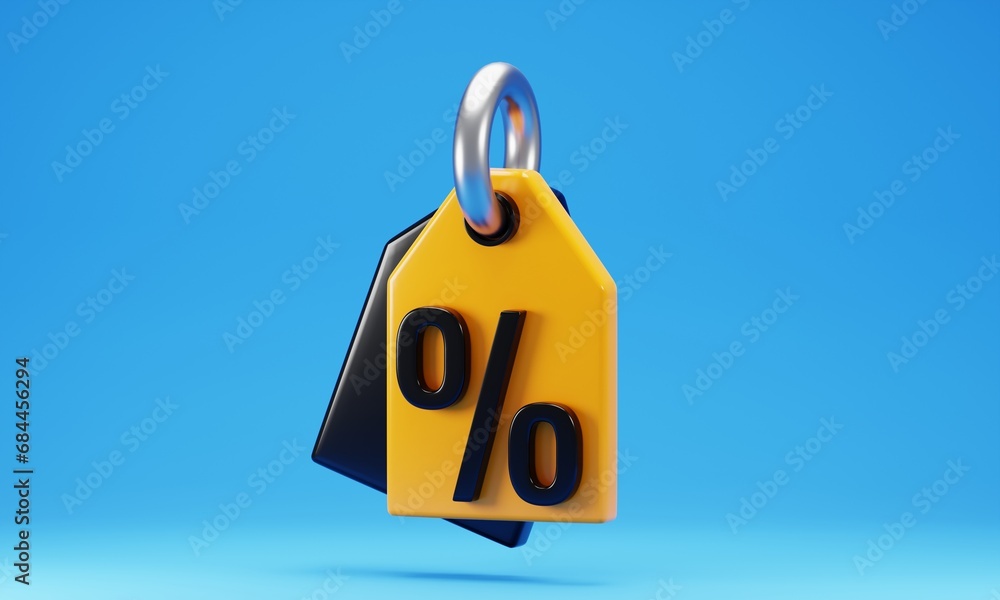 Poster 3d rendering discount concept with price tag icon isolated on blue background