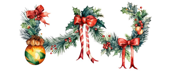 Watercolor flowers illustrations Christmas decorations clip art