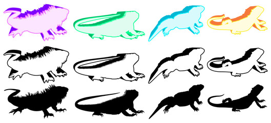 Set trendy Lizards icon logo reptiles animal design vector illustration