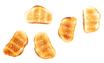 Bread fried in a toaster isolated on a white background