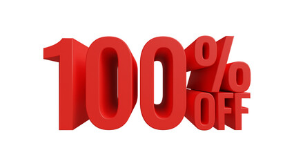 3D 100 percent off discount number. Promotion, sale tag, big sale. 100 percent off special offer. 100% off. 3d illustration