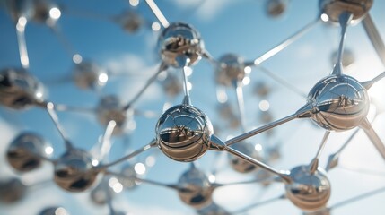A close up of a metal structure with many spheres. Generative AI.