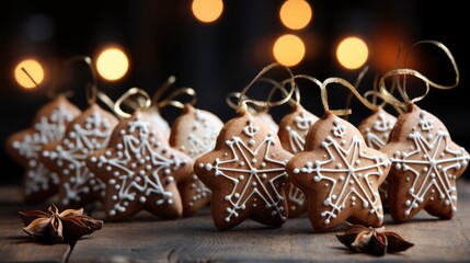 Fototapeta na wymiar Christmas Tree Iced Gingerbread Cookies , Background HD, Illustrations