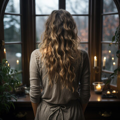 Young woman with wavy hair on their backs