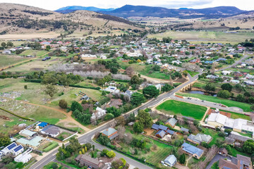 Aerial view of the historic village of Richmond near Hobart in Tasmania, Australia