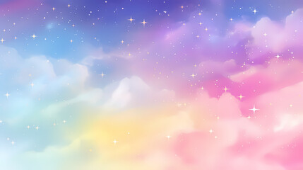 Aesthetic rainbow pastel galaxy shining stars background, abstract art backdrop