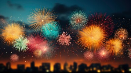 Fototapeta na wymiar Colorful Fireworks Against Dark Sky , Background HD, Illustrations