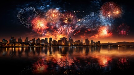 Fototapeta na wymiar Colorful Fireworks Bosphorus Istanbul Turkey , Background HD, Illustrations