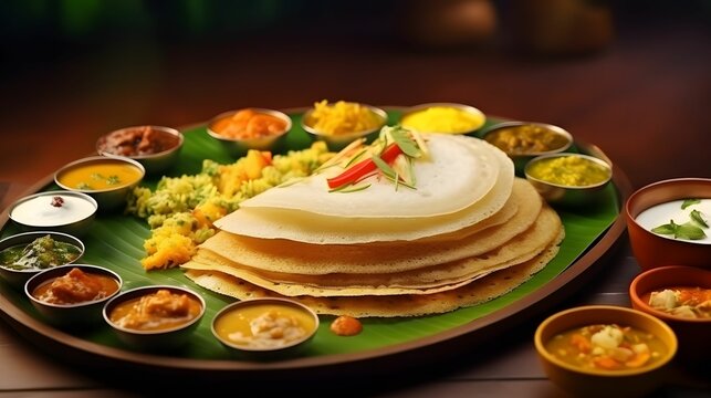 Group of South Indian food like Masala Dosa, Uttapam, Idli/idly, Wada/vada, sambar.