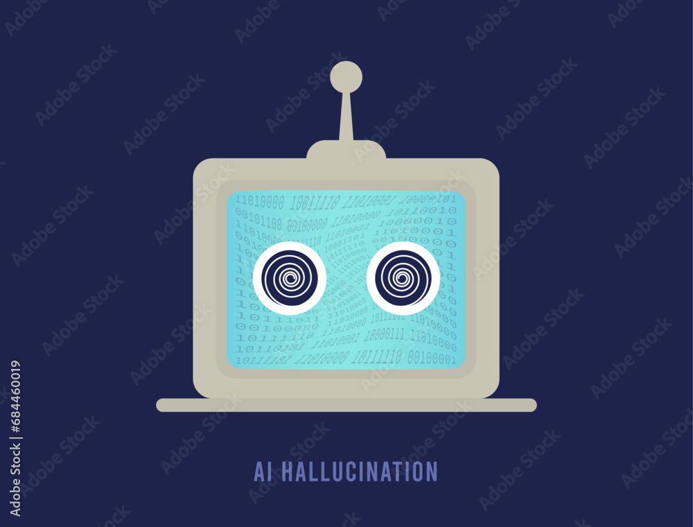 Poster ai hallucination concept. llm large language model misinterprets things, producing confusing or inac