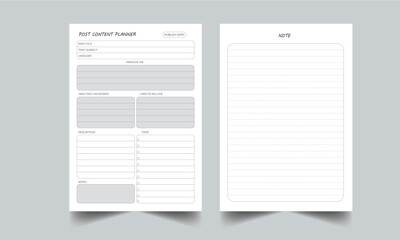 Editable Post Content Planner KDP Interior Printable Template Design.