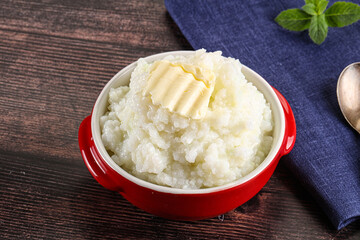 Homemade rice porridge with butter