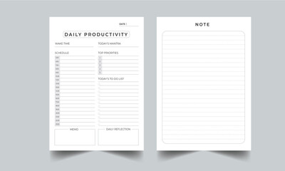 Editable Daily Productivity Planner KDP Interior Printable Template Design.