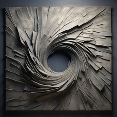 Sculptural elements protrude, casting dramatic shadows on a textured canvas, creating a compelling 3D abstraction on the wall.