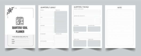 Editable Quarterly Planner KDP Interior Printable Template Design.