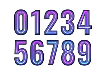 Alphabet. Neon retro 3d numbers isolated on a transparent background. Png. 3d illustration.