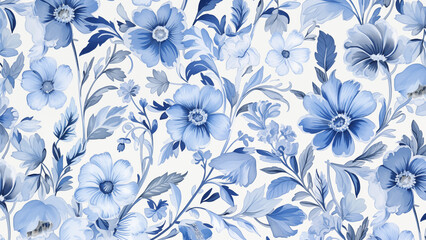 Illustration of blue floral pattern in oil painting