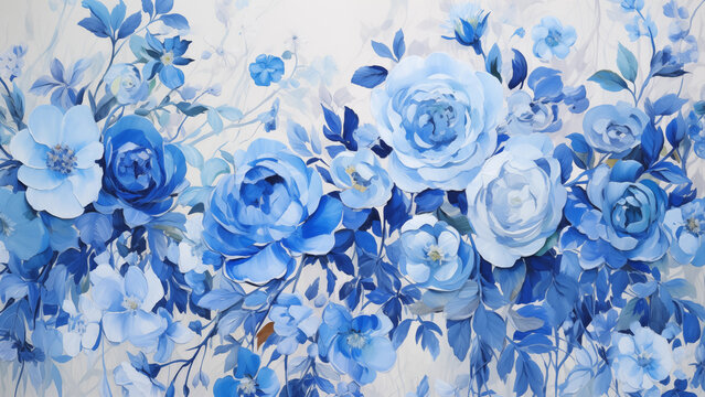 Illustration of blue floral pattern in oil painting