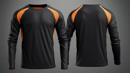 Fotobehang Mens T-shirt long raglan sleeves 3d rendering mockup in front of and back views © BornHappy