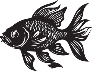 Black silhouette of fishes on white background.