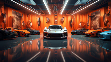 Modern cars are in the amazing studio room