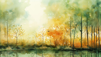 Abstract paintings watercolor landscape of ecology