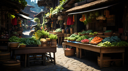 Vegetable market on the street in daylight