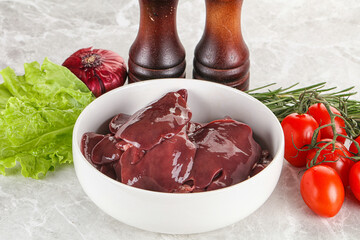 Raw turkey liver in a bowl ready for cooking