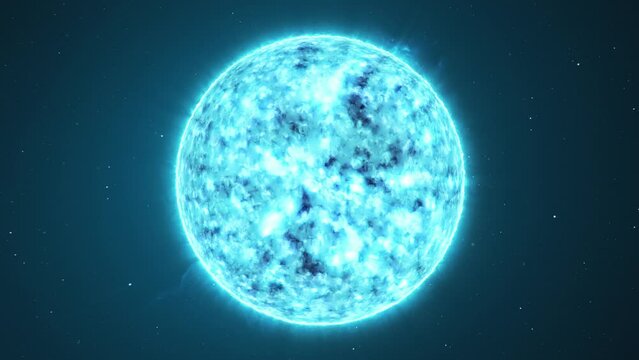 Hot surface of a blue star orbiting in outer space.