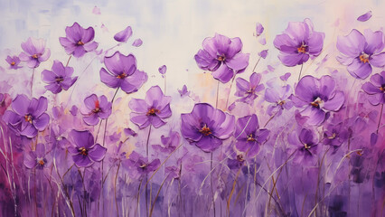 Purple floral pattern illustration drawn in oil painting