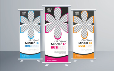  vector corporate polygonal roll up banner. Creative roll up banner design template.
 Modern business rack card or dl flyer. corporate colorful roll up standee banner design.
