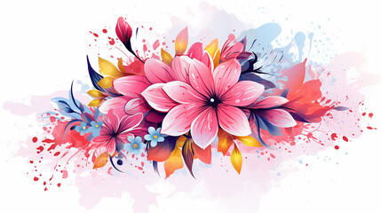Modern universal artistic. Watercolor painting of flowers and leaves isolated on white background.