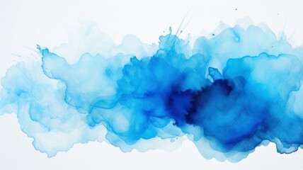 Vivid blue watercolor or ink stain with aquarelle background