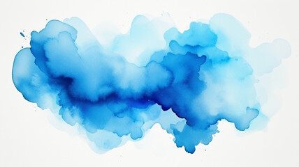 Vivid blue watercolor or ink stain with aquarelle illustration